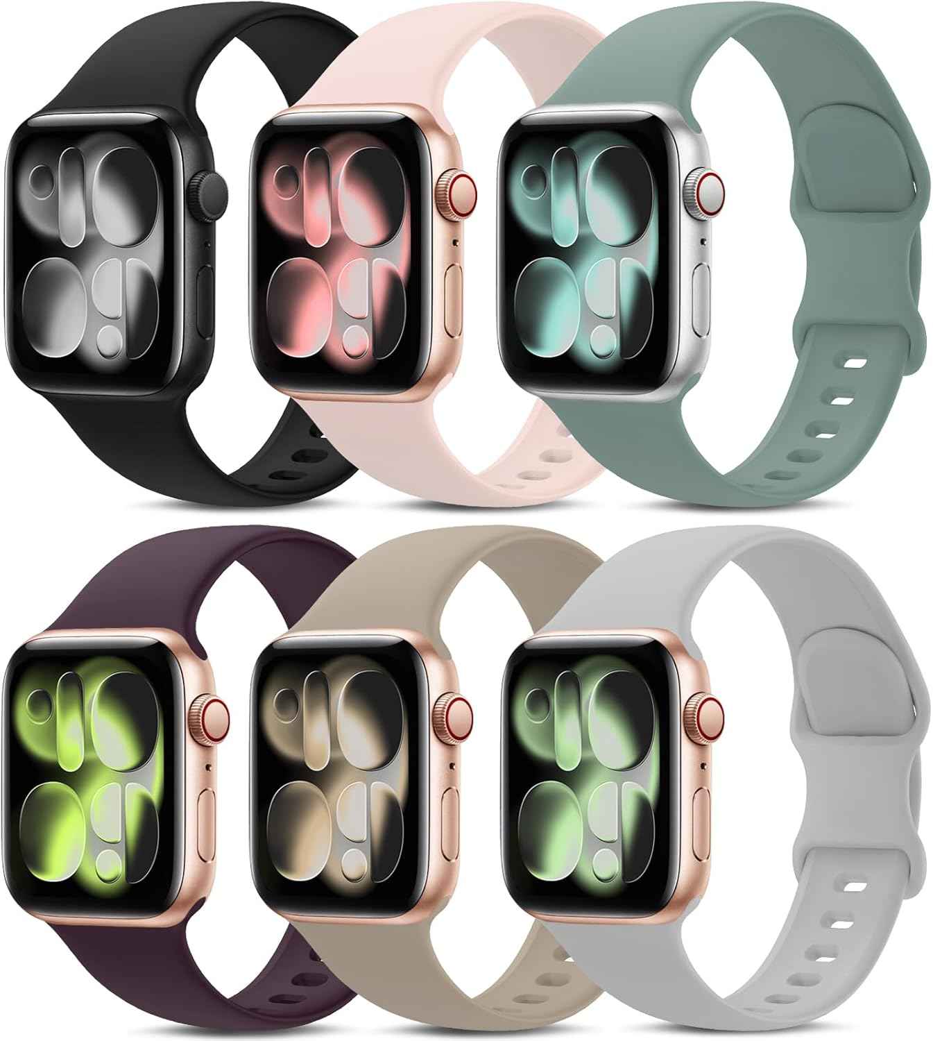 6 Pack Sport Bands Compatible with Apple Watch Band 38mm 40mm 41mm 42mm 44mm 45mm 49mm 46mm,Silicone Waterproof Strap for iWatch Apple Watch Series 11 10 9 Ultra 8 7 6 5 4 3 2 1 SE Women Men