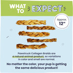 Pawstruck natural collagen braids for dogs, 3 pack, long-lasting rawhide alternative with chondroitin and glucosamine, 10-13 inches, large size