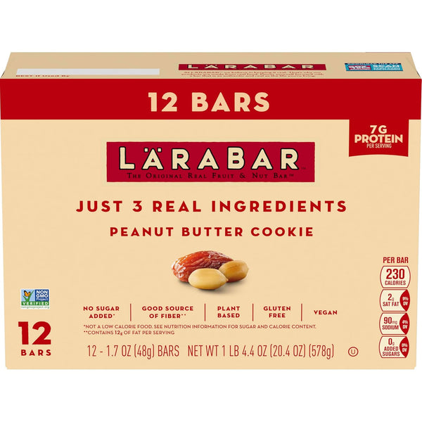 Larabar Peanut Butter Cookie Bars, 12 Count, 20.4 oz, Gluten Free and Vegan