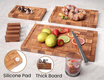 Bamboo cutting boards for kitchen, 3-piece set with juice groove