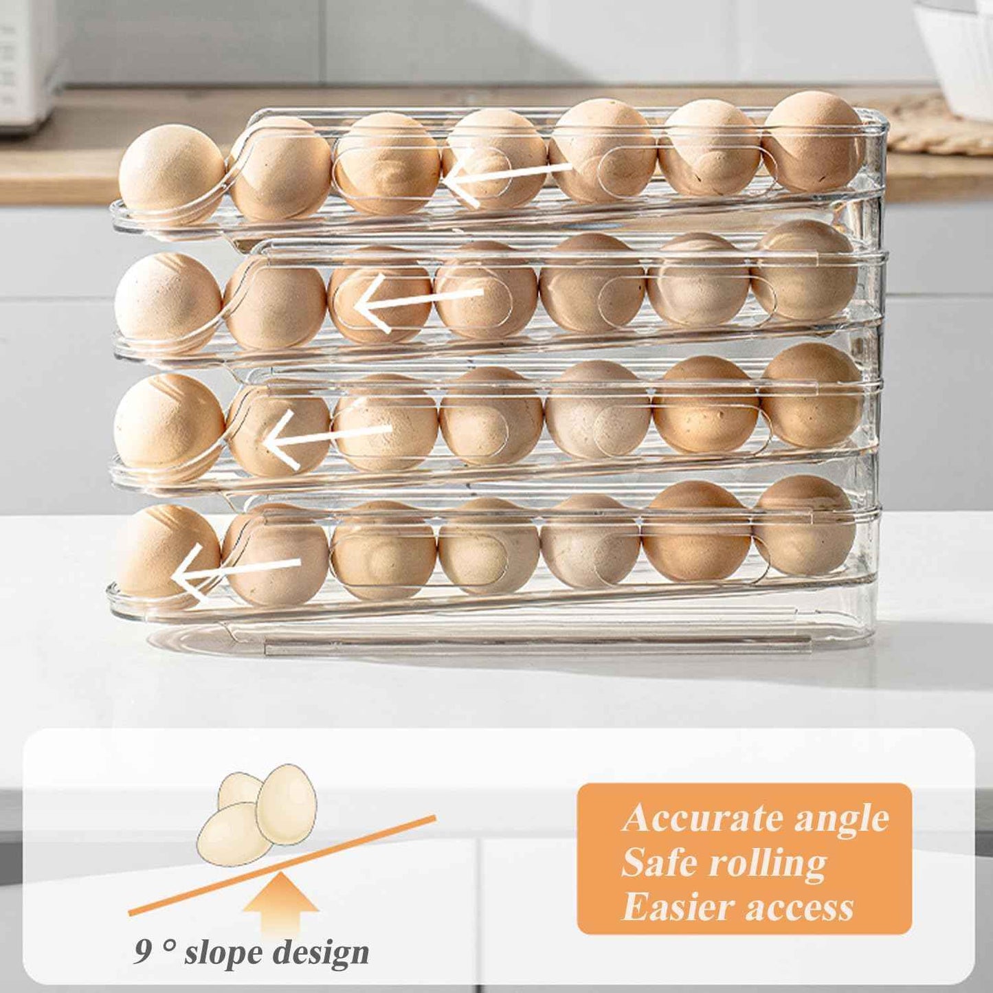 Automatic Rolling Egg Holder for Fridge Clear Countertop Kitchen Storager Container Organizer Dispenser for Refrigerator Stackable Removable, Egg Accessories - (2 pcs of 1-Tire, Stackable)