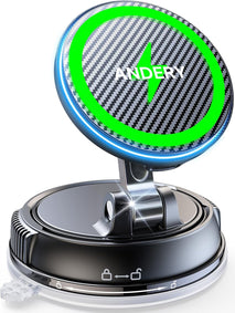 ANDERY Only for iPhone Magsafe Car Mount Charger [15W Fast Wireless Charge, 78+LBS Strong Suction & 2400gf Magnetic] 360° Adjustable Car Phone Holder, Phone Holders for Your Car Dash Accents Accessory