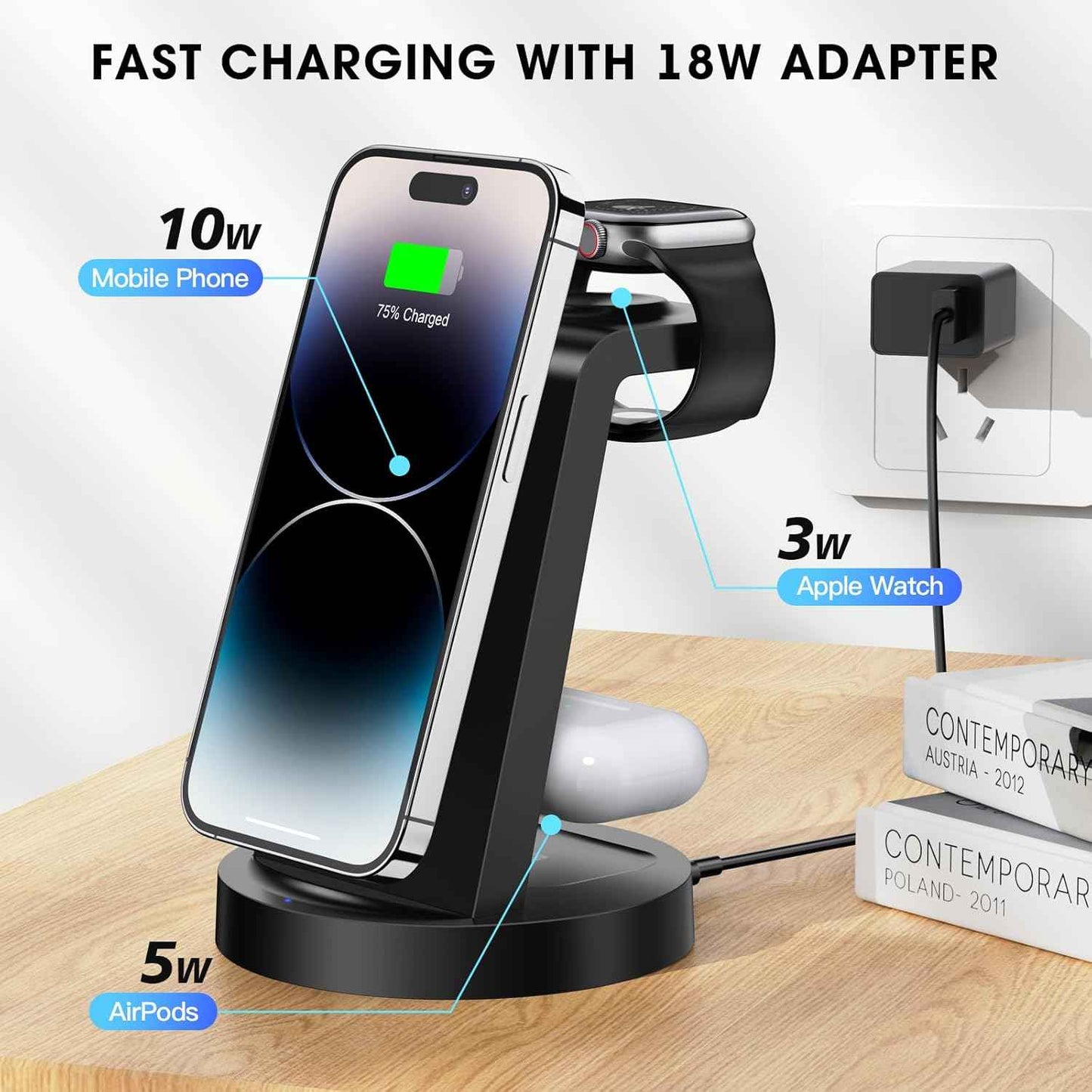 3 in 1 Charging Station for iPhone, Wireless Charger for iPhone 17 16e 16 15 14 13 12 11 X Pro Max & Apple Watch - Wireless Charging Station for AirPods 4 3 Pro