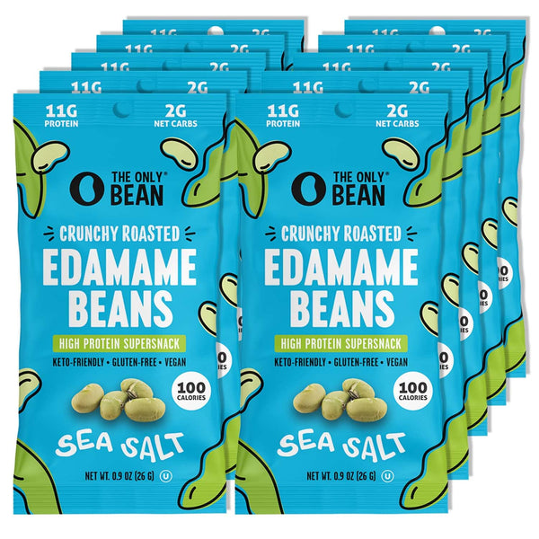 the only bean crunchy dry roasted edamame snacks (sea salt) 11g high protein low carb keto office vegan food