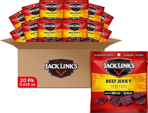 Jack Link's Teriyaki Beef Jerky Multipack, 5 Pack, 0.625 oz Bags, Ready to Eat Protein Snacks