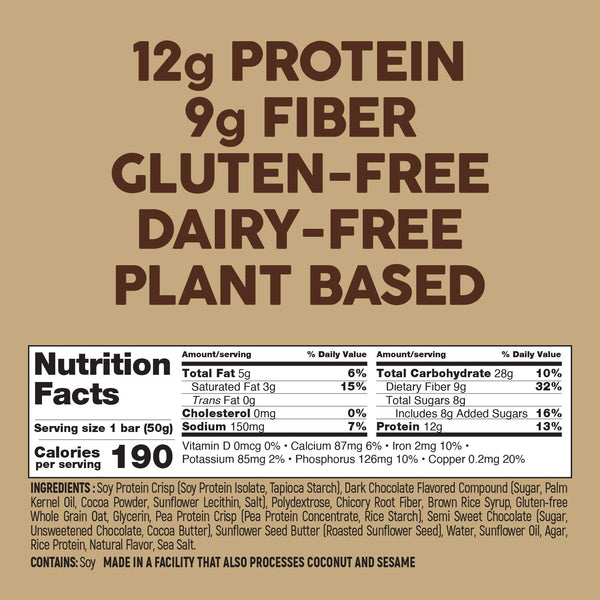 No Nuts! Chocolate Chip Protein Bars, 100% Nut-Free, Vegan, Gluten-Free, Non-GMO, Organic, Kosher, 12 Count
