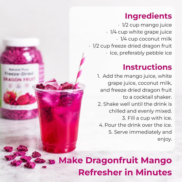 Freeze Dried Dragon Fruit Pieces, 7oz, 100% Natural, Gluten-Free, Vegan