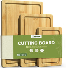 Bamboo cutting board set for kitchen with deep juice grooves and pre-oiled surface