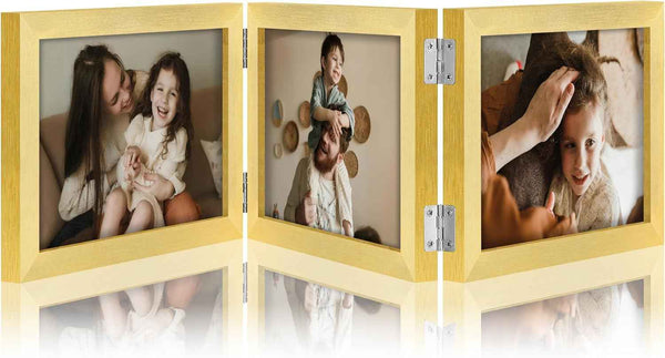 decorUhome Triple 4x6 Picture Frame Vertical, Engineered Wood Trifold Photo Frame with Plexiglass for Tabletop Display, 4x6, Black