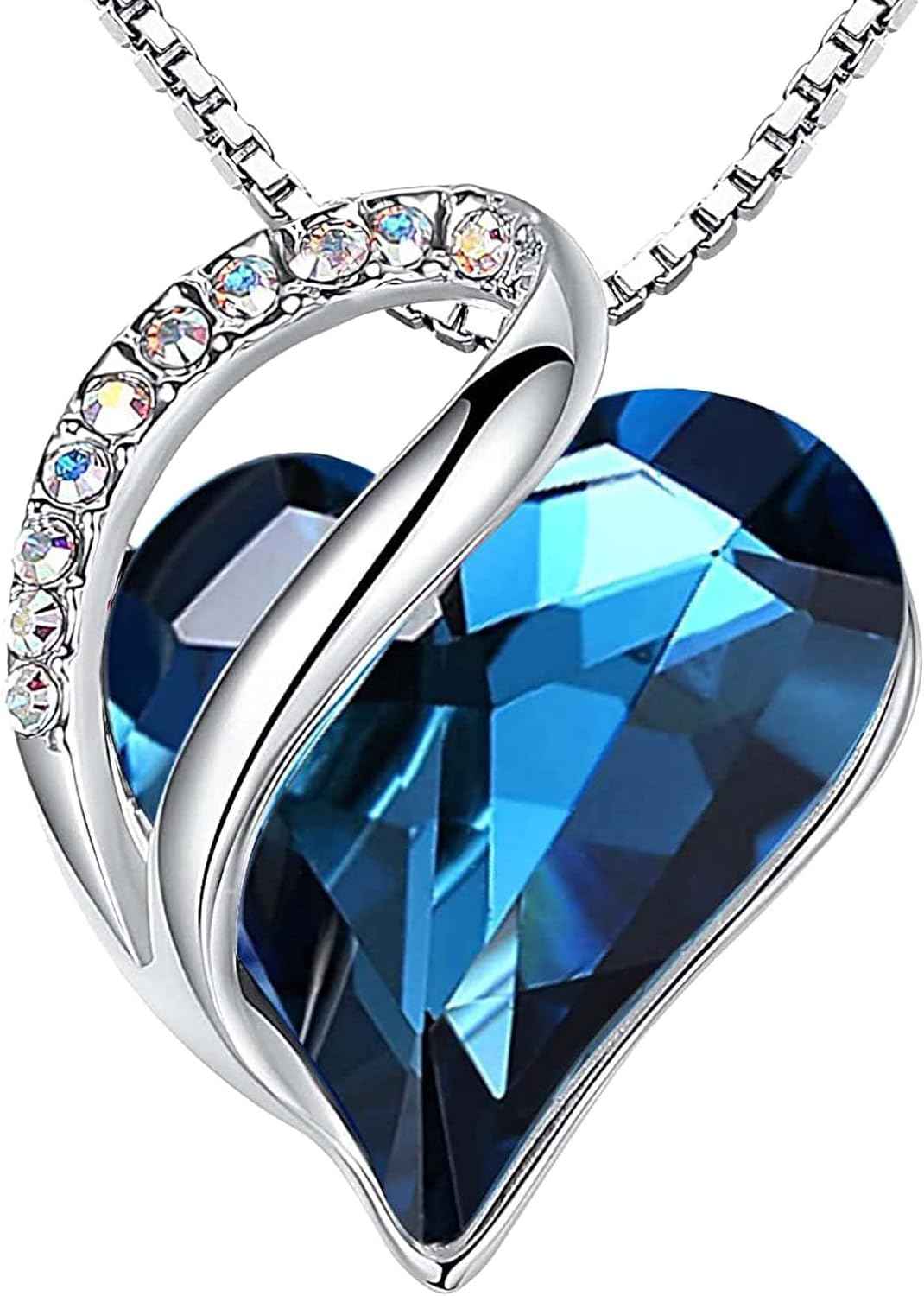 Leafael Valentine's Day Gift Necklaces for Women, Infinity Love Birthstone Heart Crystal Pendant, Birthday Anniversary Jewelry for Wife, Mom, and Her, Silver Plated, 18" + 2" Adjustable Chain | Gifts for Her, Birthday Jewelry, 18 plus 2 inch, Mom, Wife