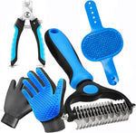 Pet Hair Removal Gloves for Dogs and Cats - 2-in-1 Deshedding Brush Massage Mitt for Shedding Control and Safe Pet Grooming 2-Pack (Blue)