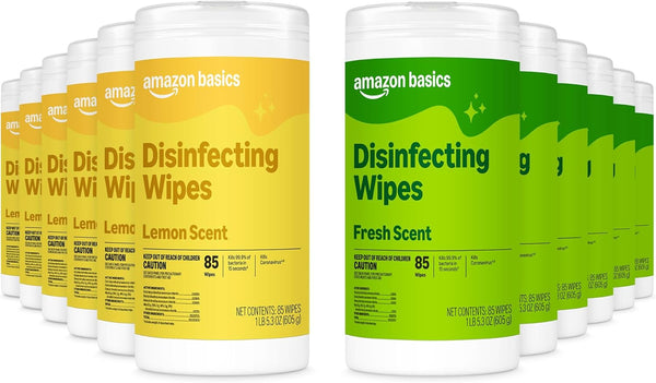 Amazon Basics Disinfecting Wipes, Lemon & Fresh Scent, Sanitizes, Cleans, Disinfects & Deodorizes, 255 Count (3 Packs of 85), Packaging May Vary