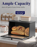 Kitsure Wooden Bread Box with Window, Large Capacity Kitchen Organizer, Stylish Black Storage Container