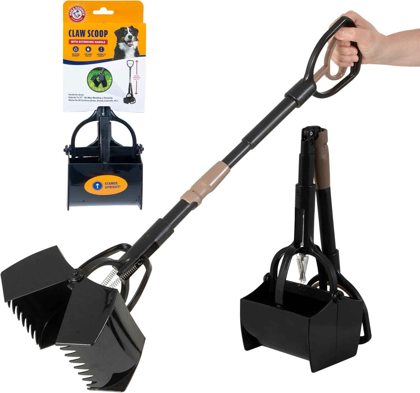 Arm & Hammer Dog Pooper Scooper Swivel Bin & Rake, Poop Scoop for Dogs, Black (2 Heavy Duty Scented Waste Bags Included)