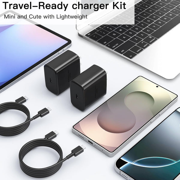 2-Pack 3FT Phone USB C Cables with Type C Charger Fast Charging Blocks Compatible with Samsung and iPhone Devices