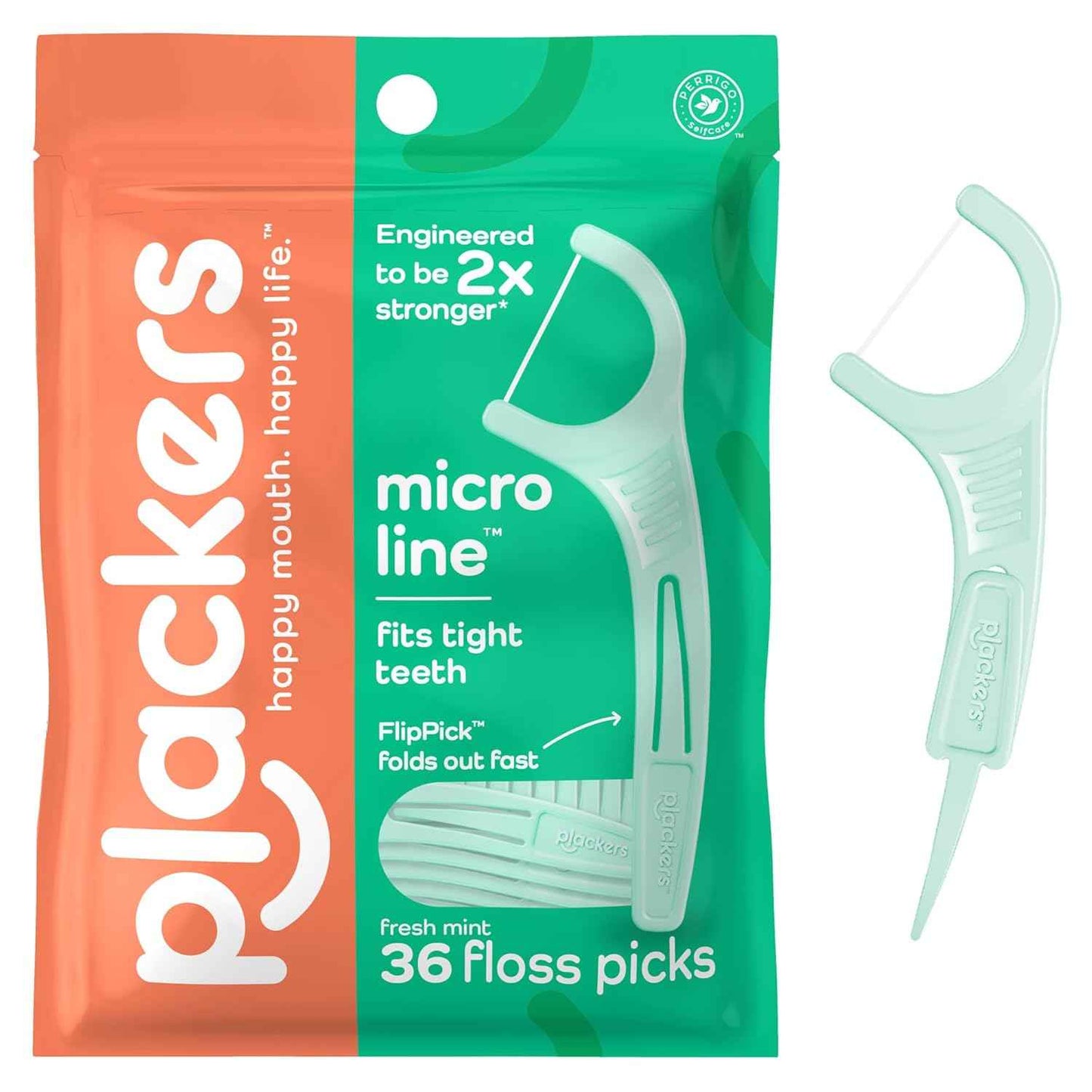 Plackers Micro Line Dental Floss Picks, Fold-Out FlipPick, Tuffloss, Mint, 36 Count