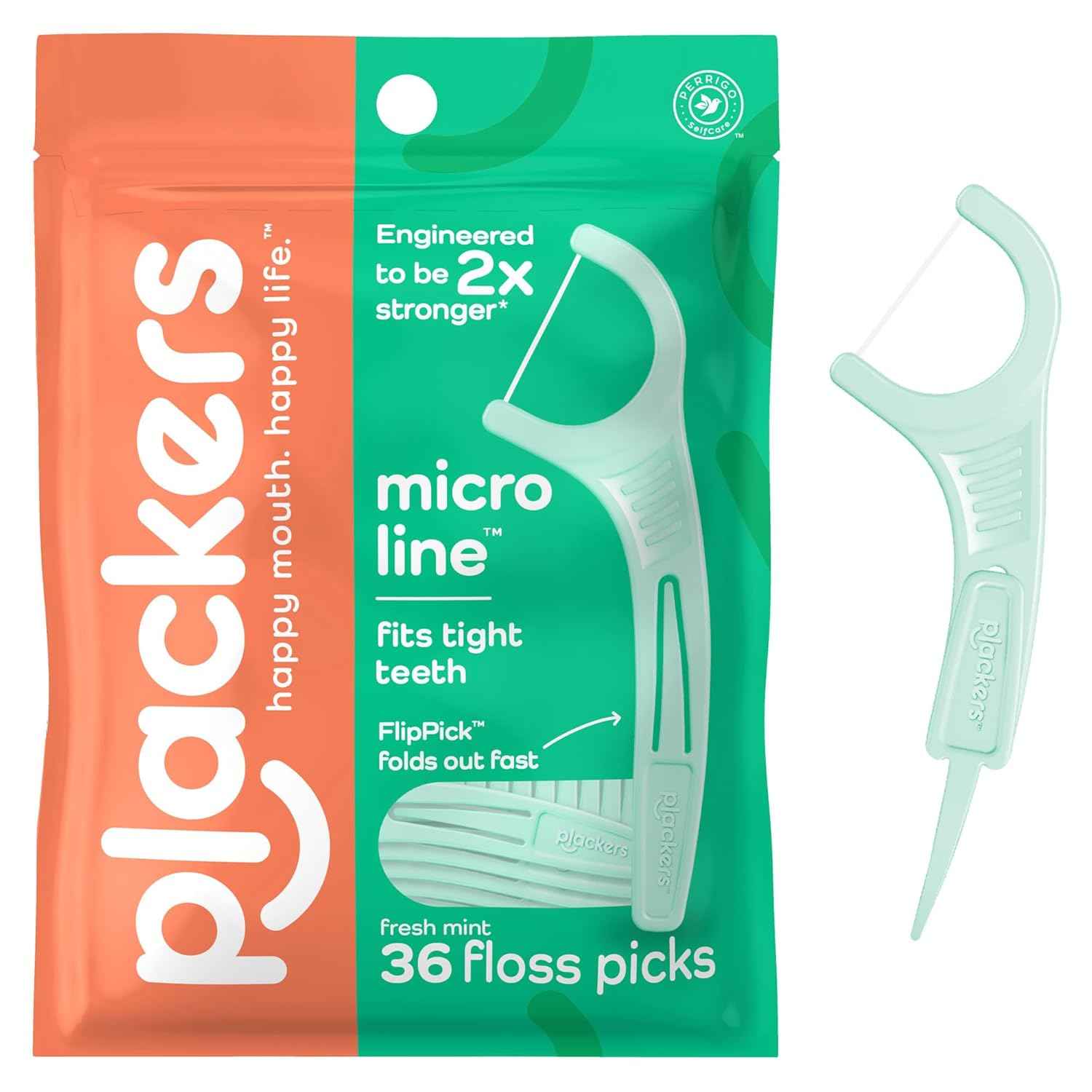 Plackers Micro Line Dental Floss Picks, Fold-Out FlipPick, Tuffloss, Mint, 36 Count