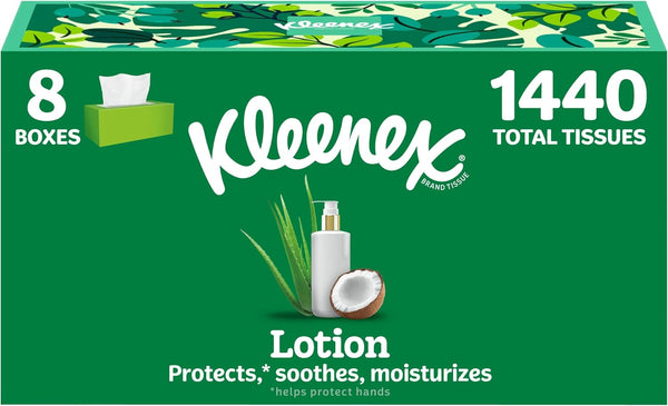 Kleenex Lotion Facial Tissues with Coconut Oil, 3 Flat Boxes, 120 Tissues Per Box, 3-Ply