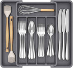 Lifewit Silverware Drawer Organizer, Expandable Utensil Tray for Kitchen, BPA Free Flatware and Cutlery Holder, Adjustable Plastic Storage for Spoons Forks Knives, 8.5-14 x 12", Black