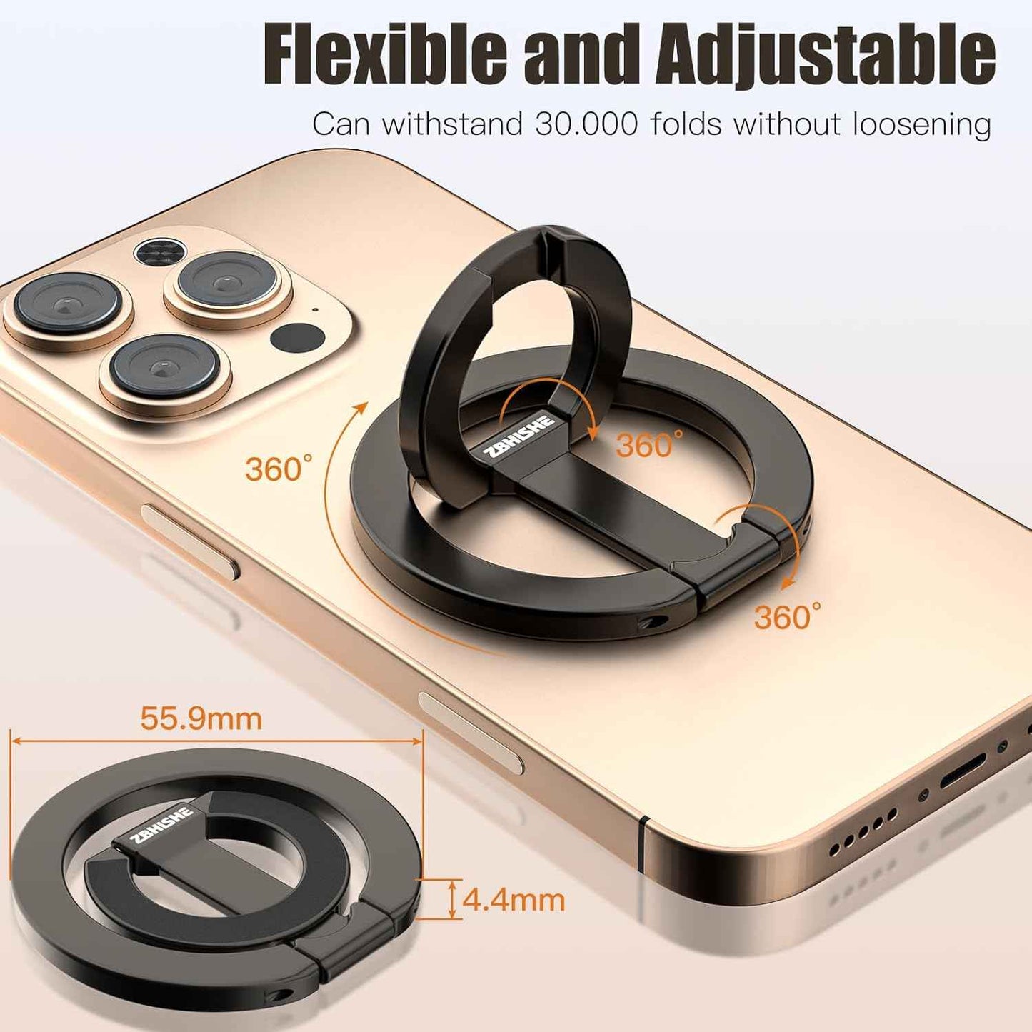 Magnetic Phone Ring for MagSafe Grip [Dual-Sided Magnetic] [Super Magnet] [Magnet Phone Stand Grip Compatible with Car Mounts] Mag Safe Accessory for iPhone 17/16/15/14/13 Pro Max Plus, Grey