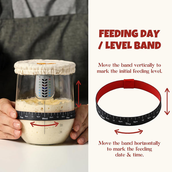 1L (34oz) Sourdough Starter Jar Kit - Wide Mouth Glass Sour Dough Bread Crock Set with Accessories
