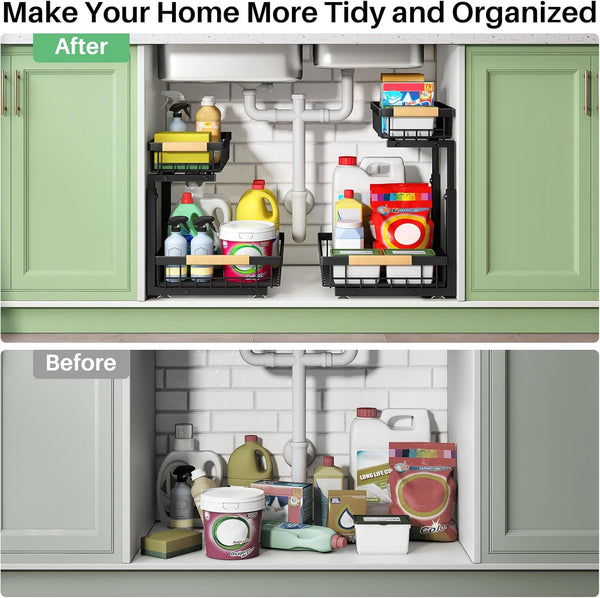 2-Tier Under Sink Organizer for Kitchen and Bathroom Storage