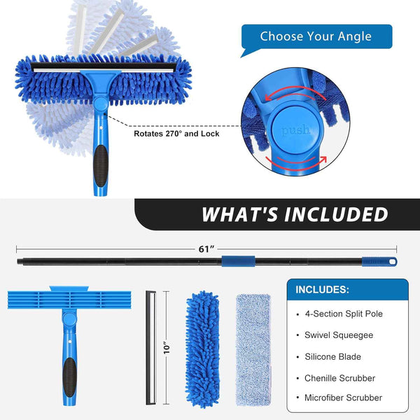 vitever professional 69'' window cleaner tool with extension pole and rotating head for easy window cleaning