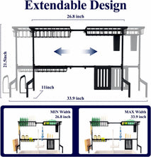 Adjustable over sink dish drying rack with large capacity and multifunctional baskets