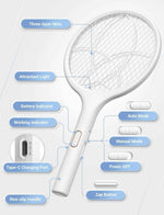 YISSVIC Electric Fly Swatter 4000V Bug Zapper Racket Dual Modes Mosquito Killer with Purple Mosquito Light Rechargeable for Indoor Home Office Backyard Patio Camping