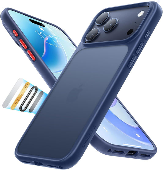 TORRAS for iPhone 17 Pro Case, Beyond Military-Grade Protection, Camera Control Button, DIY Buttons, Translucent Matte Slim Thin Shockproof Hard Back Anti-Scratch case for iPhone 17 Pro, Deep Blue