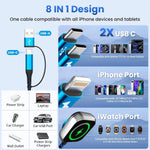 Multi Charging Cable for iPhone Watch Charger with Dual Type-C Ports
