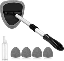 astroAI Windshield Cleaner Tool with Extendable Handle and 4 Reusable Microfiber Pads for Car Interior Detailing Cleaning Kit, Gray, 15.9-21in