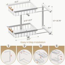 Adjustable Height Under Sink Organizer 2 Pack for Kitchen Bathroom