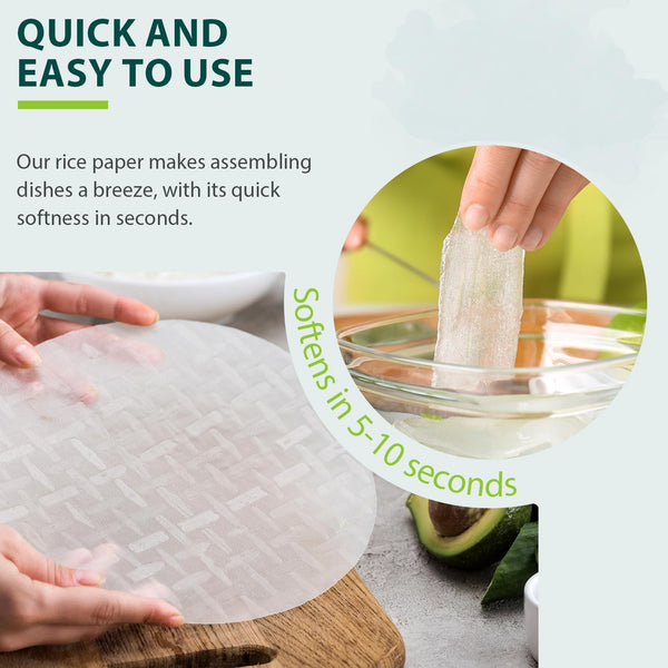 White Rice Paper Wrappers, 34 Sheets, Non-GMO, Gluten-Free, Low Carb, Vietnamese Rice Wraps