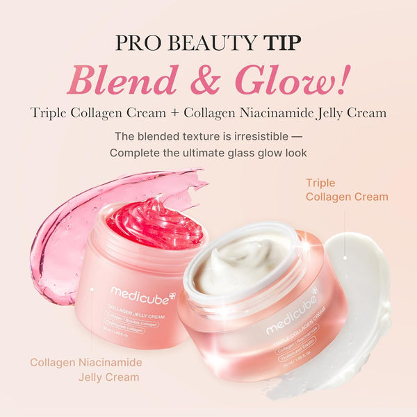 medicube triple collagen cream, 1.69 oz, hydrating & firming moisturizer with hyaluronic acid, premium elastin, shea butter, korean skincare