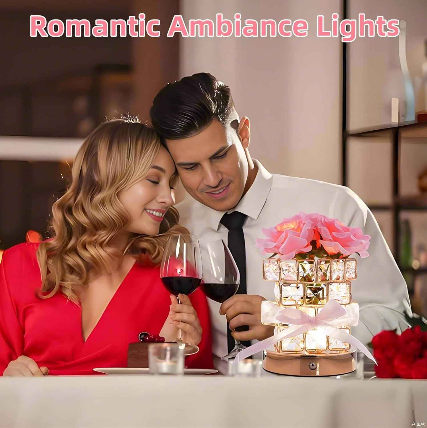 Rose Flower Lamp,Rechargeable Cordless Touch Table Lamp for Bedroom,3-Colour Dimming Small Night Light,Crystal Bedside Lamps with USB Charge,Birthday Valentine's Day Gifts for Women,Mom,Wife,Her