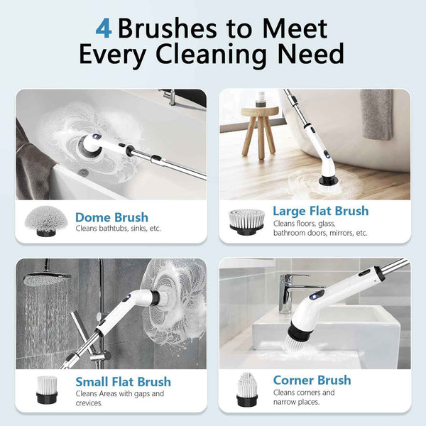 tuyu electric spin scrubber cordless bathroom kitchen cleaning brush with lcd display ipx7 waterproof adjustable handle