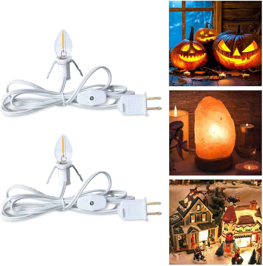 Brightown Accessory Cord with LED Bulb - 6ft Cord with On/Off Switch for Night Lights, Halloween Pumpkin, Blow Mold, Christmas Village House, Holiday Ceramic Trees, Craft Projects, 2 Pack