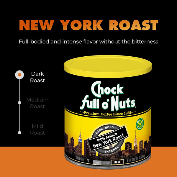 Chock Full o' Nuts New York Roast Ground Coffee - Premium Beans in Recyclable Steel Can