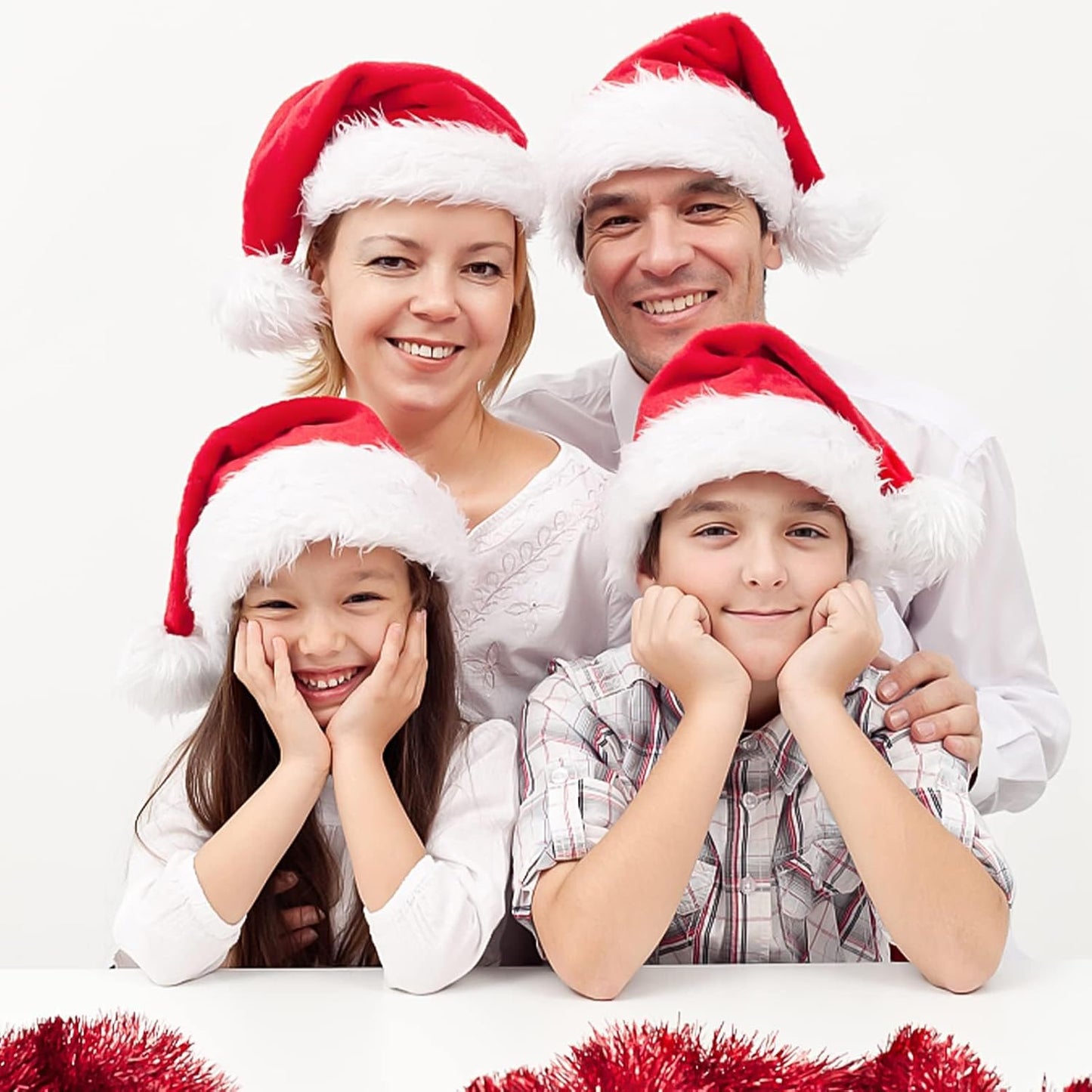 2pcs Fluffy Red Santa Hats Set with Plush Brim and Liner for Adults Men Women - Christmas, New Year Party Supplies & Gifts