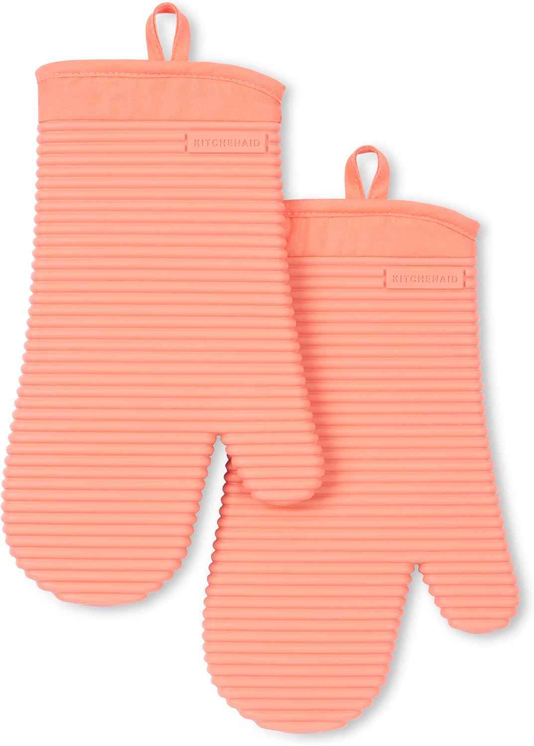 KITCHENAID Ribbed Soft Silicone Oven Mitt 2-Pack Set, 7.5"x13", Milkshake