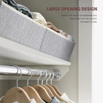 Large closet shelf organizer with fabric storage bins and handles
