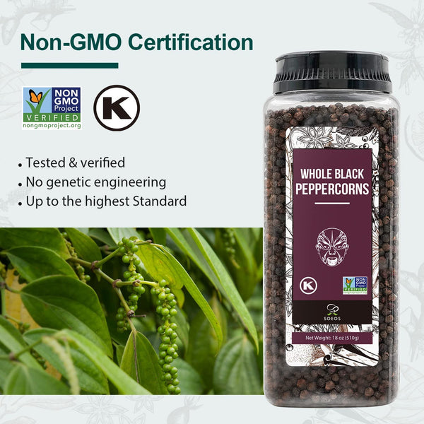 Soeos Himalayan Pink Salt Coarse Grain Kosher Salt Refill with Whole Black Peppercorns Non-GMO Verified Spice Seasoning Set