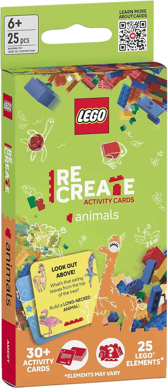 Lego Recreate Activity Cards – Animals | Creative Building Game with 30+ Activity Cards & 25 Lego Elements | Ages 6+
