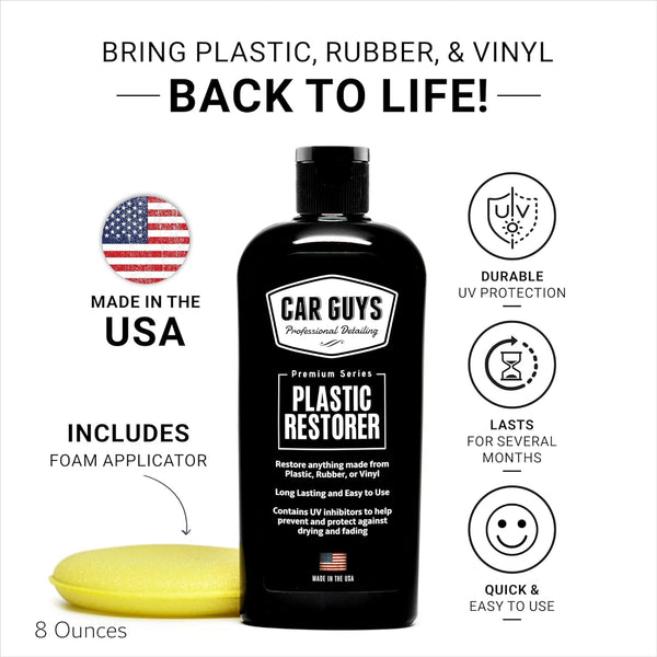 car guys 8 oz plastic trim restorer with foam applicator for interior exterior surfaces