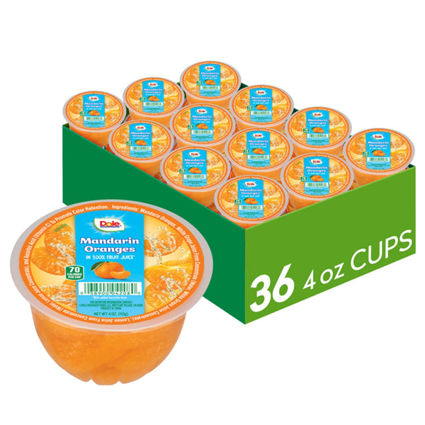 Dole Mandarin Oranges in 100% Juice Snacks, 4oz 12 Cups, Gluten & Dairy Free, Bulk Lunch