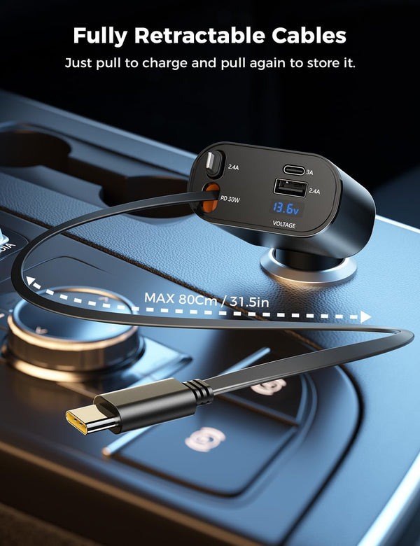 SUPERONE 4-in-1 Car Charger - Fast Dual USB, USB-C & Lightning for iPhone, Galaxy, Pixel