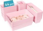 Clear Plastic Drawer Organizers Set for Bathroom Vanity and Kitchen Utensils Storage