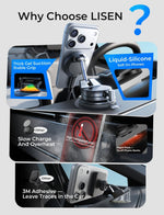 LISEN for 15W Magsafe Car Mount Charger, Magnetic Phone Holders for Your Car, Magnetic Wireless Car Charger, Suction Phone Mount for Car Accessories for iPhone 17 Pro Max 16 15 14 13 12, Gifts for Men