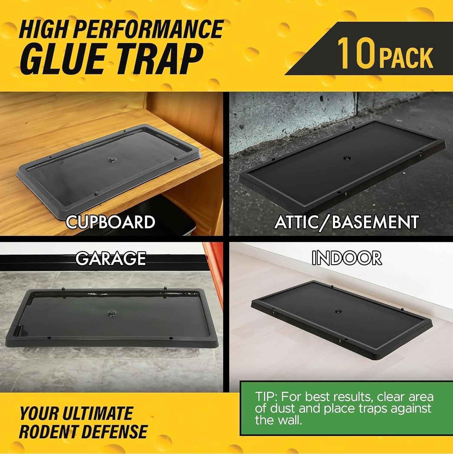 Glue Traps for Mice,Rat,Mouse,Snake,Lizard,Insect. 10 Pack. Extra Strength,Pre-Baited Adhesive.Heavy Duty Plastic Tray.Non-Toxic,Chemical-Free Pest Control for Home. 10Pack